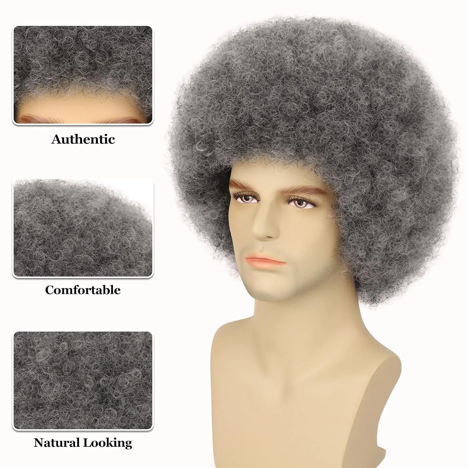 70s Afro Wigs for Men and Women Glueless Wear and Go Wig Fluffy Short Grey Afro Curly Heat Resistant Synthetic Wigs for Hippie Disco Rock 70s 80s Party and Daily??Grey??