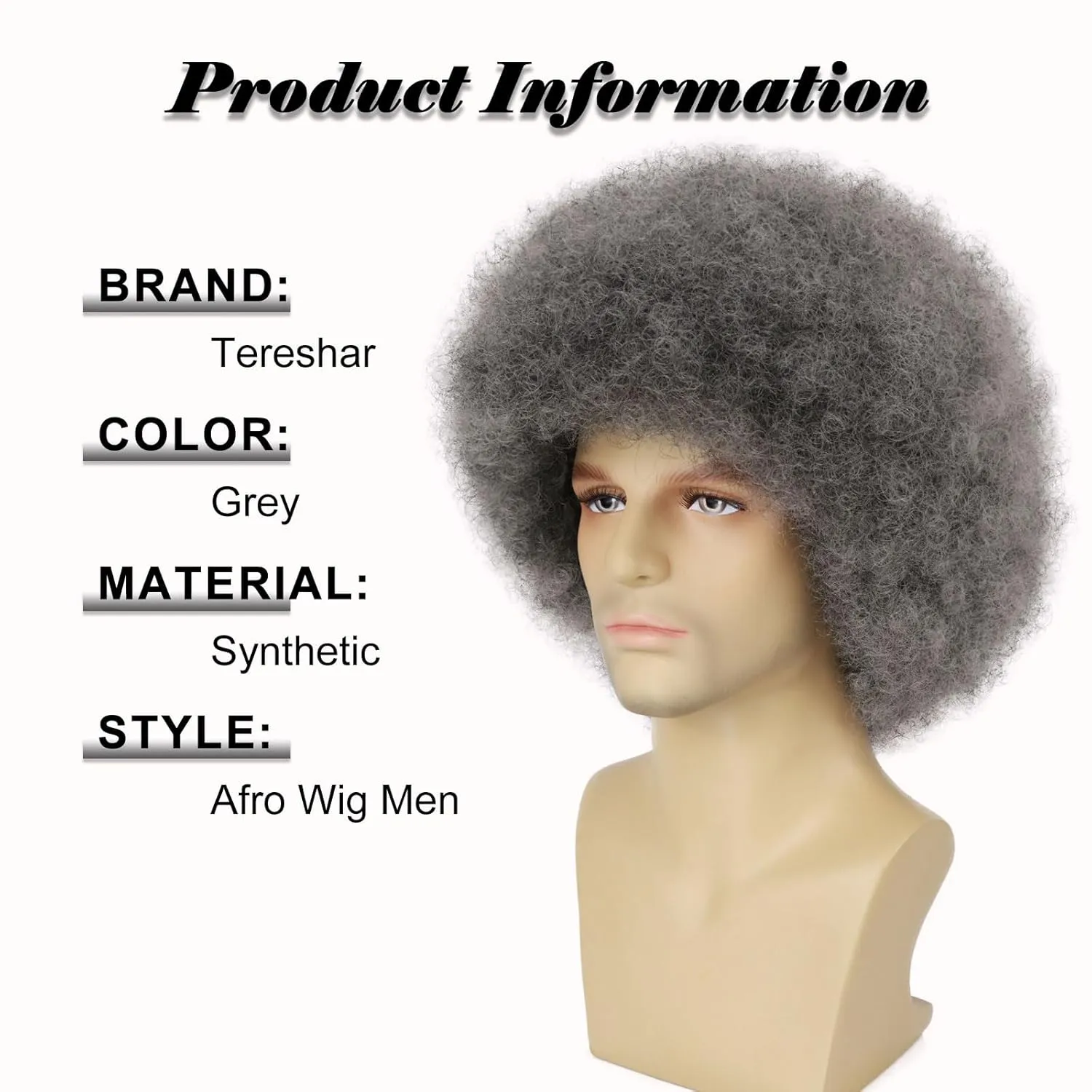 70s Afro Wigs for Men and Women Glueless Wear and Go Wig Fluffy Short Grey Afro Curly Heat Resistant Synthetic Wigs for Hippie Disco Rock 70s 80s Party and Daily??Grey??