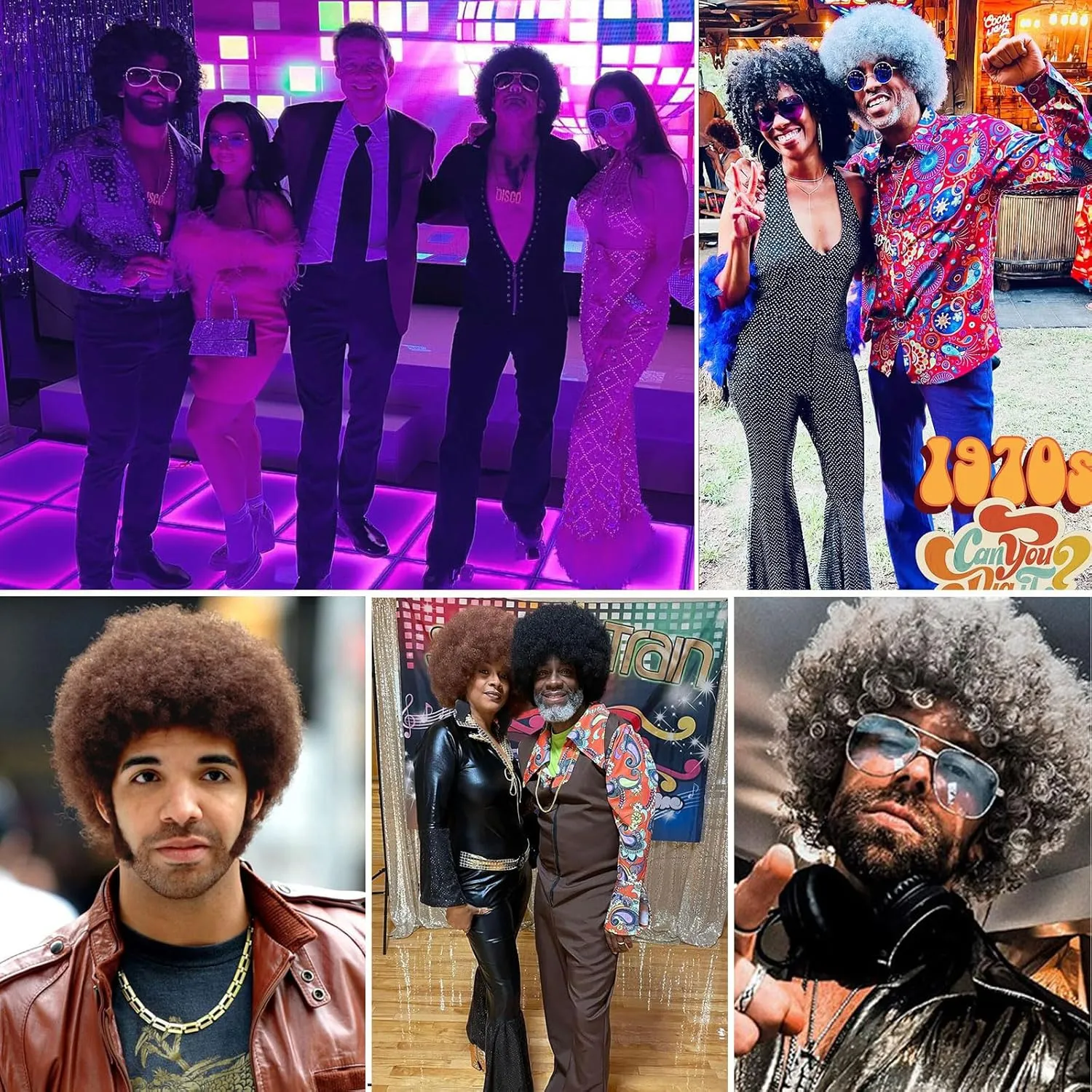 70s Afro Wigs for Men and Women Glueless Wear and Go Wig Fluffy Short Grey Afro Curly Heat Resistant Synthetic Wigs for Hippie Disco Rock 70s 80s Party and Daily??Grey??