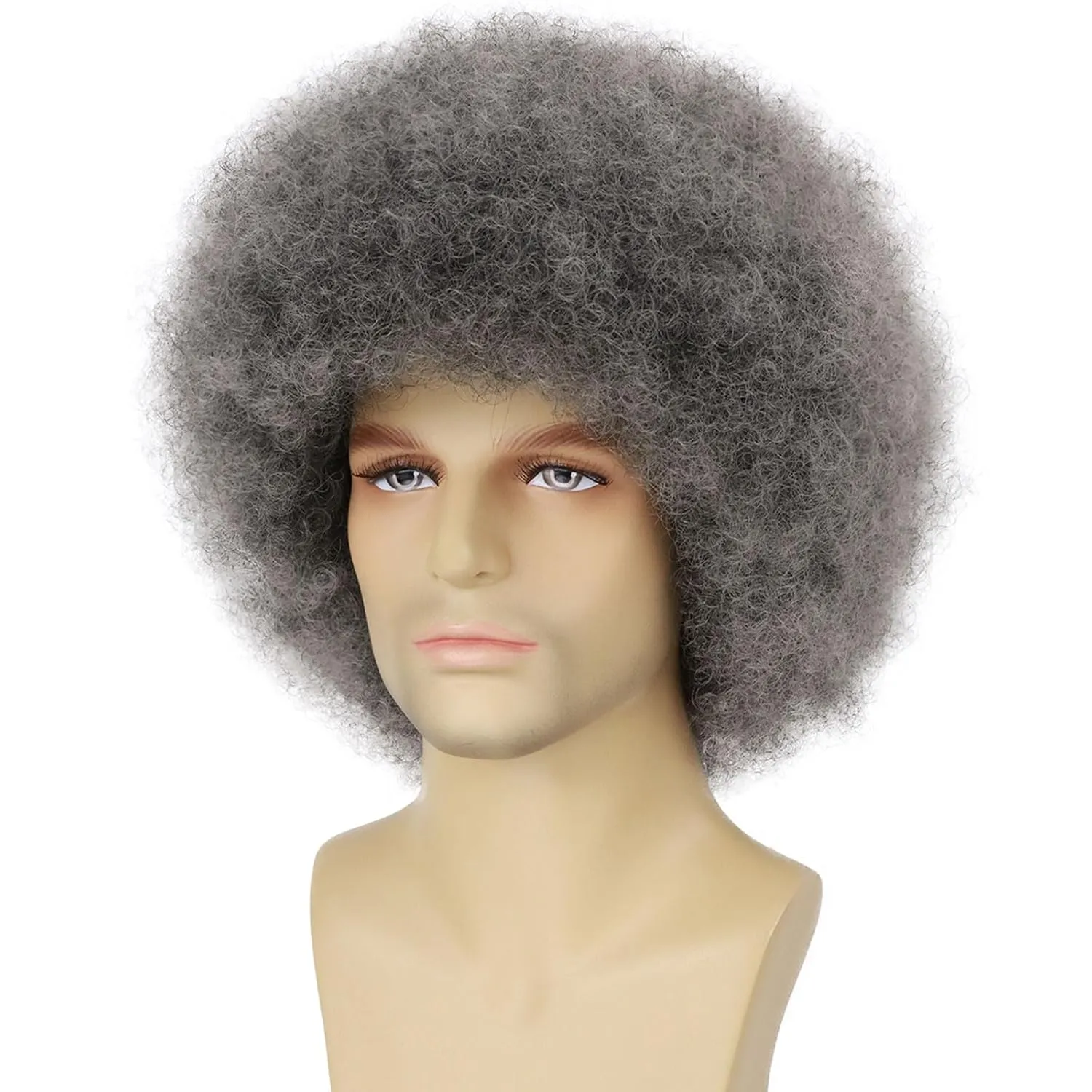 70s Afro Wigs for Men and Women Glueless Wear and Go Wig Fluffy Short Grey Afro Curly Heat Resistant Synthetic Wigs for Hippie Disco Rock 70s 80s Party and Daily??Grey??