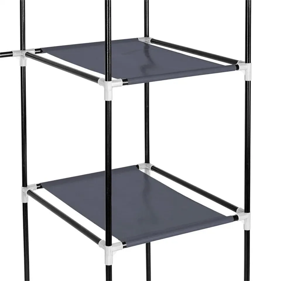 AROME PUR Fabric Canvas Wardrobe Organizers Clothes Rail Shelves Storage Closet Triple (Grey)