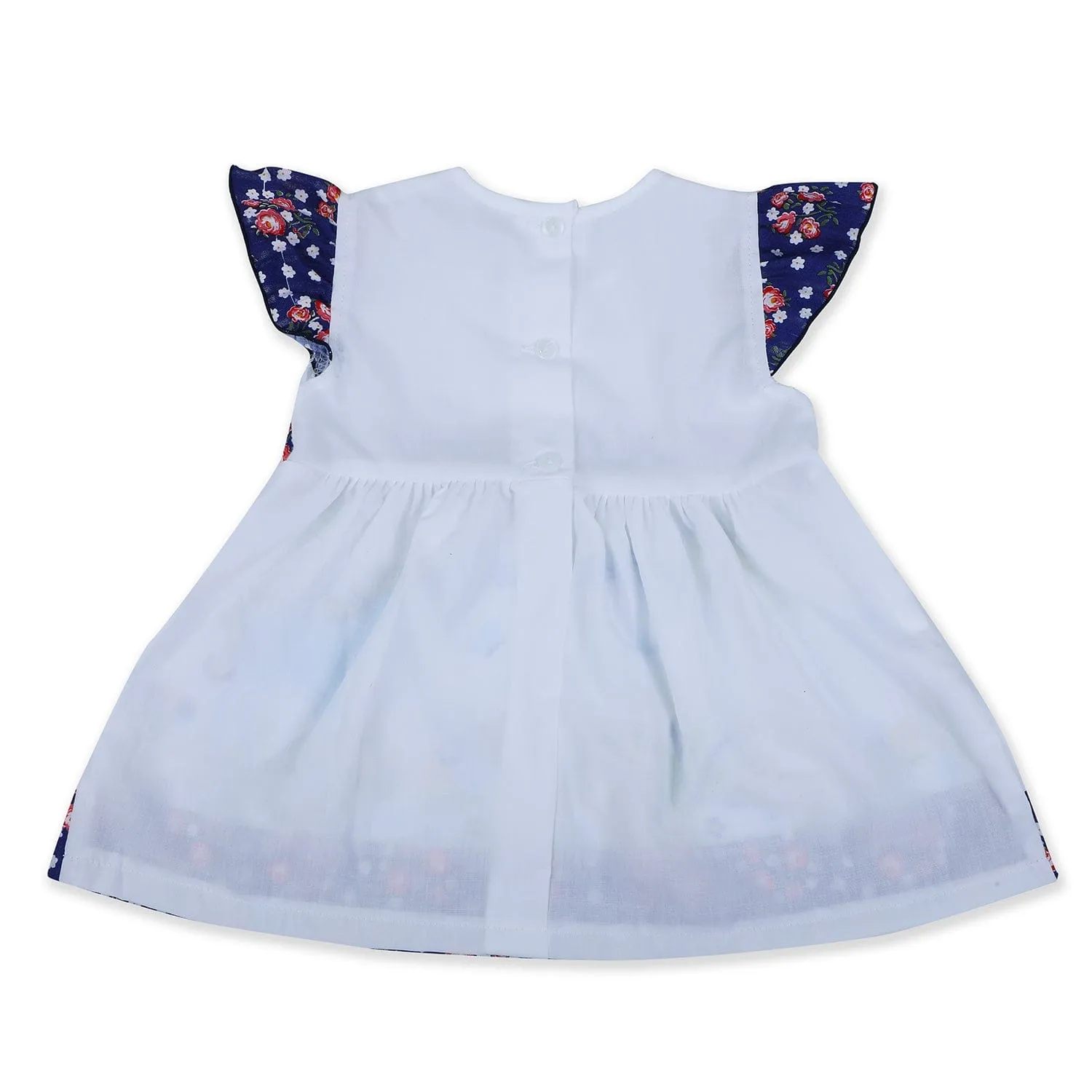 Baby Moo Floral Unicorn Flutter Sleeves Knee Length Frock - Blue