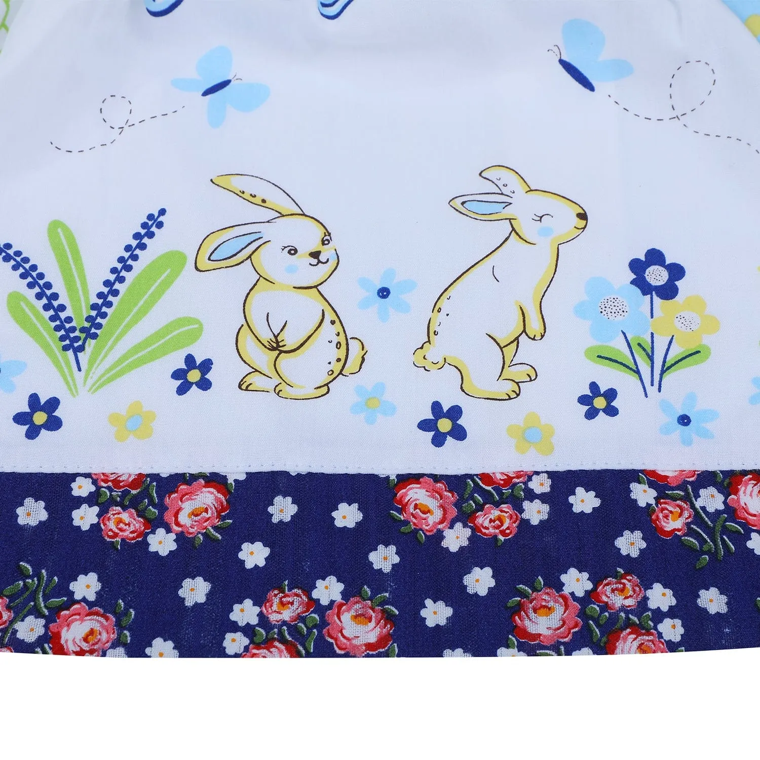 Baby Moo Floral Unicorn Flutter Sleeves Knee Length Frock - Blue