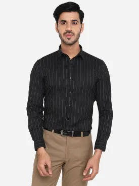 Black & White Striped Slim Fit Formal Shirt | Greenfibre