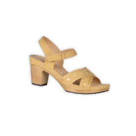 Block Heel Cross Ankle Sandals - Camel