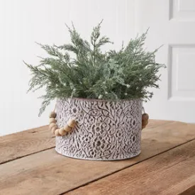 Charming Wildflower Metal Bucket with Rustic Wood Bead Handles