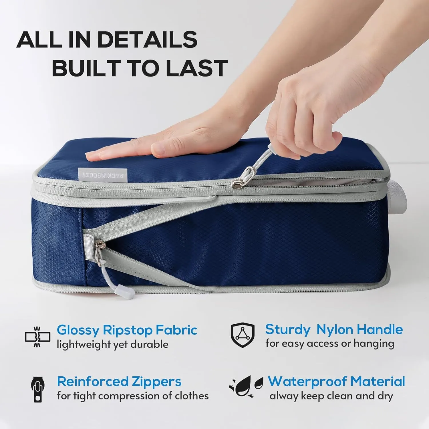Compression Packing Cubes, 6 Set Packing Cubes for Travel Compression, Lightweight Compressible Package Organizer for Carry On and Suitcases, Navy and Grey