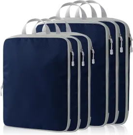 Compression Packing Cubes, 6 Set Packing Cubes for Travel Compression, Lightweight Compressible Package Organizer for Carry On and Suitcases, Navy and Grey