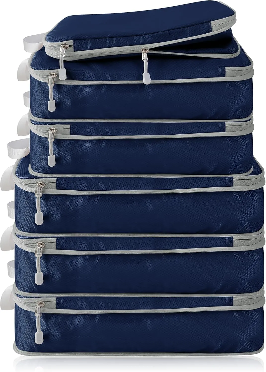 Compression Packing Cubes, 6 Set Packing Cubes for Travel Compression, Lightweight Compressible Package Organizer for Carry On and Suitcases, Navy and Grey