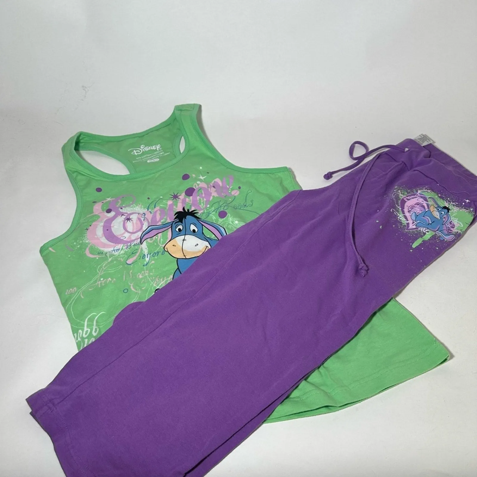Disney Green and Purple Pajama Set with Cartoon Design