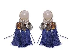 Electomania Dark Blue Metal Tassel Earrings for Women - 1 Pair