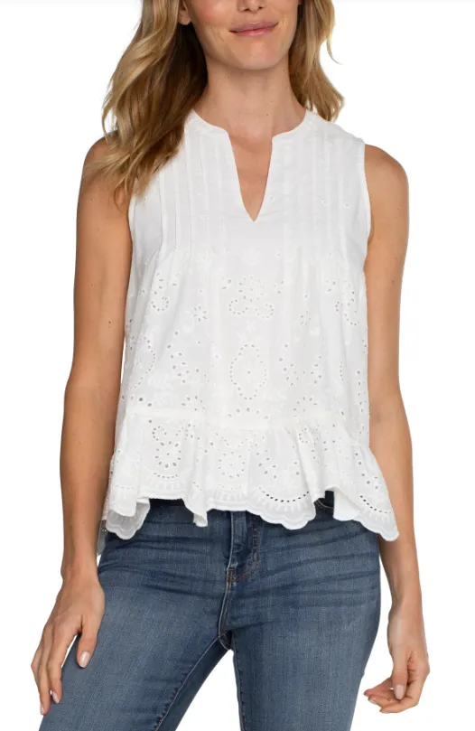 Embroidered Top with Pintucks