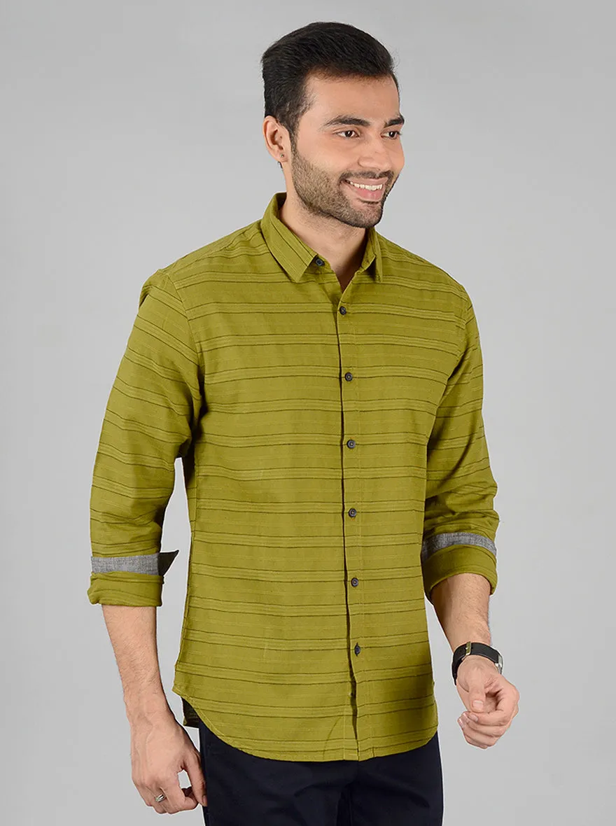Green Striped Slim Fit Casual Shirt | Greenfibre