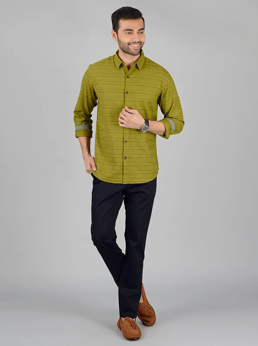 Green Striped Slim Fit Casual Shirt | Greenfibre