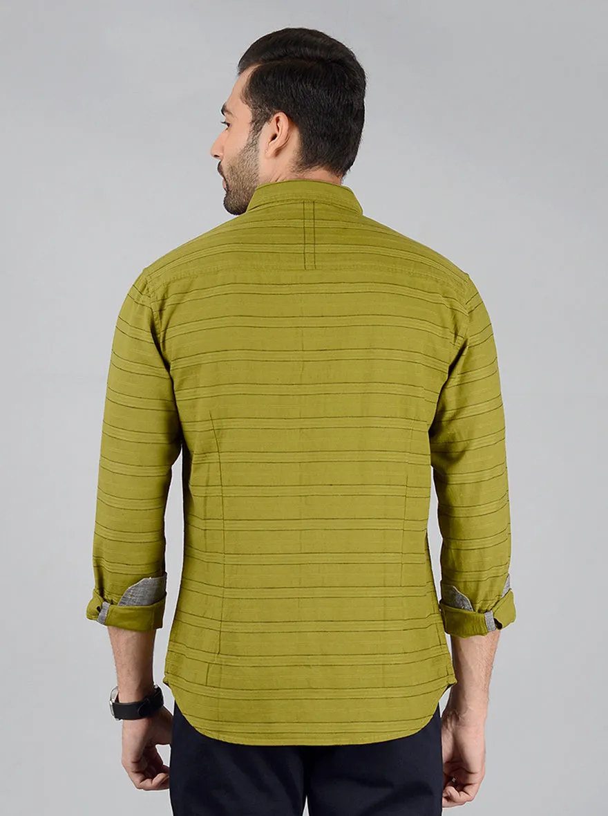 Green Striped Slim Fit Casual Shirt | Greenfibre