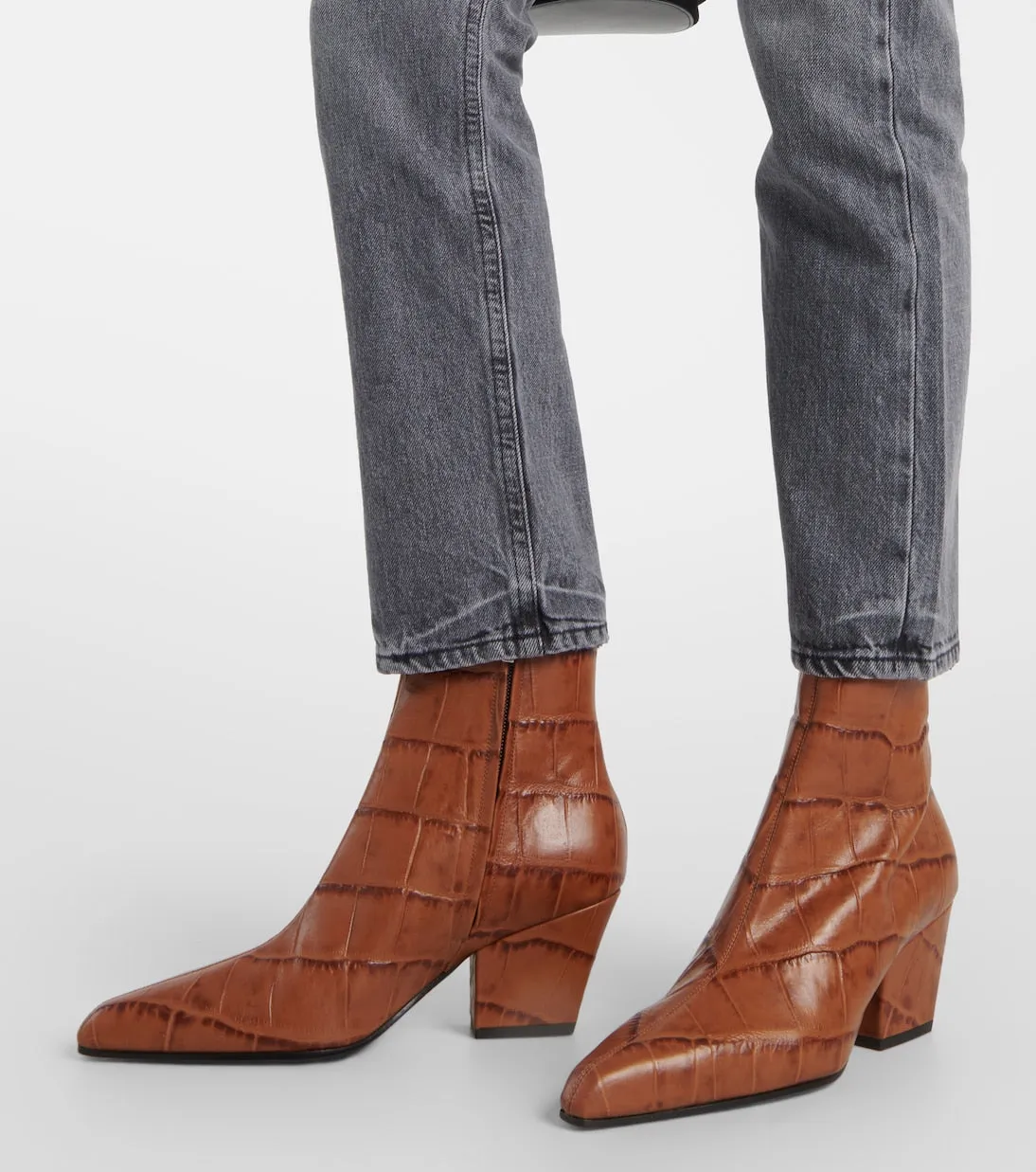Jane boots in croc-embossed leather Paris Texas, brown