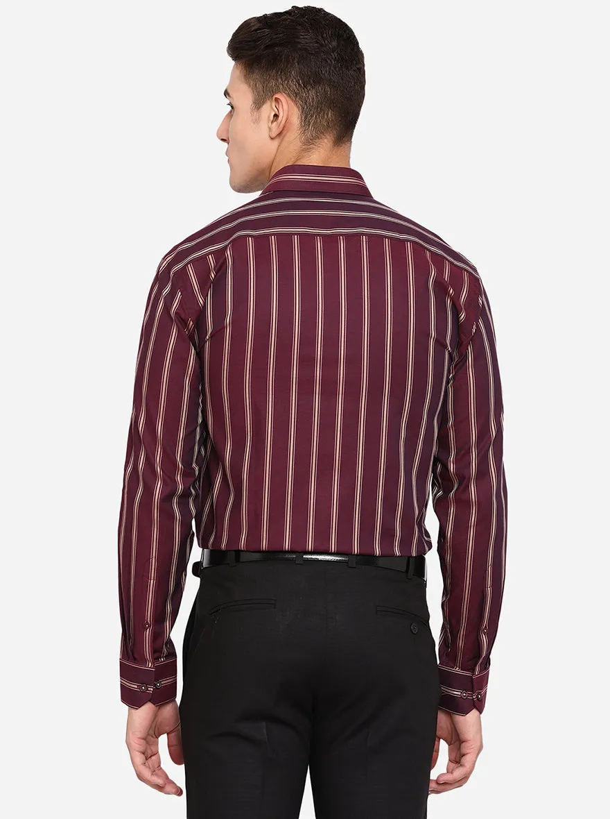 Maroon & Khaki Striped Regular Fit Formal Shirt | JadeBlue