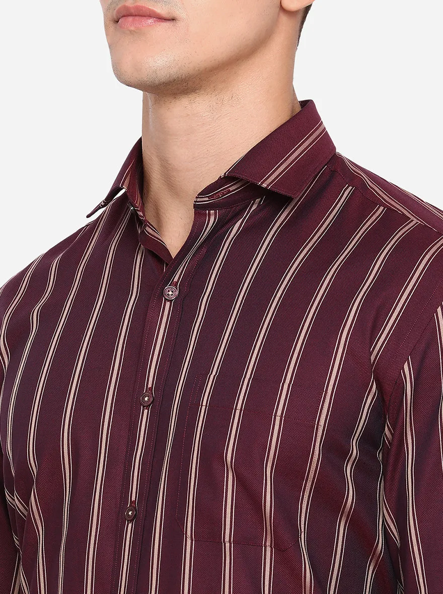 Maroon & Khaki Striped Regular Fit Formal Shirt | JadeBlue