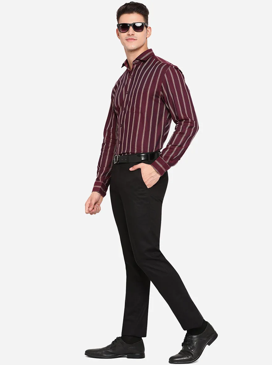 Maroon & Khaki Striped Regular Fit Formal Shirt | JadeBlue
