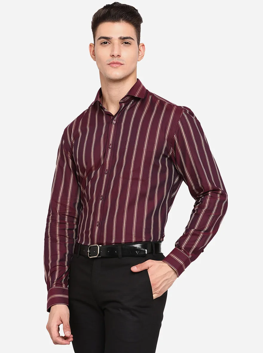 Maroon & Khaki Striped Regular Fit Formal Shirt | JadeBlue