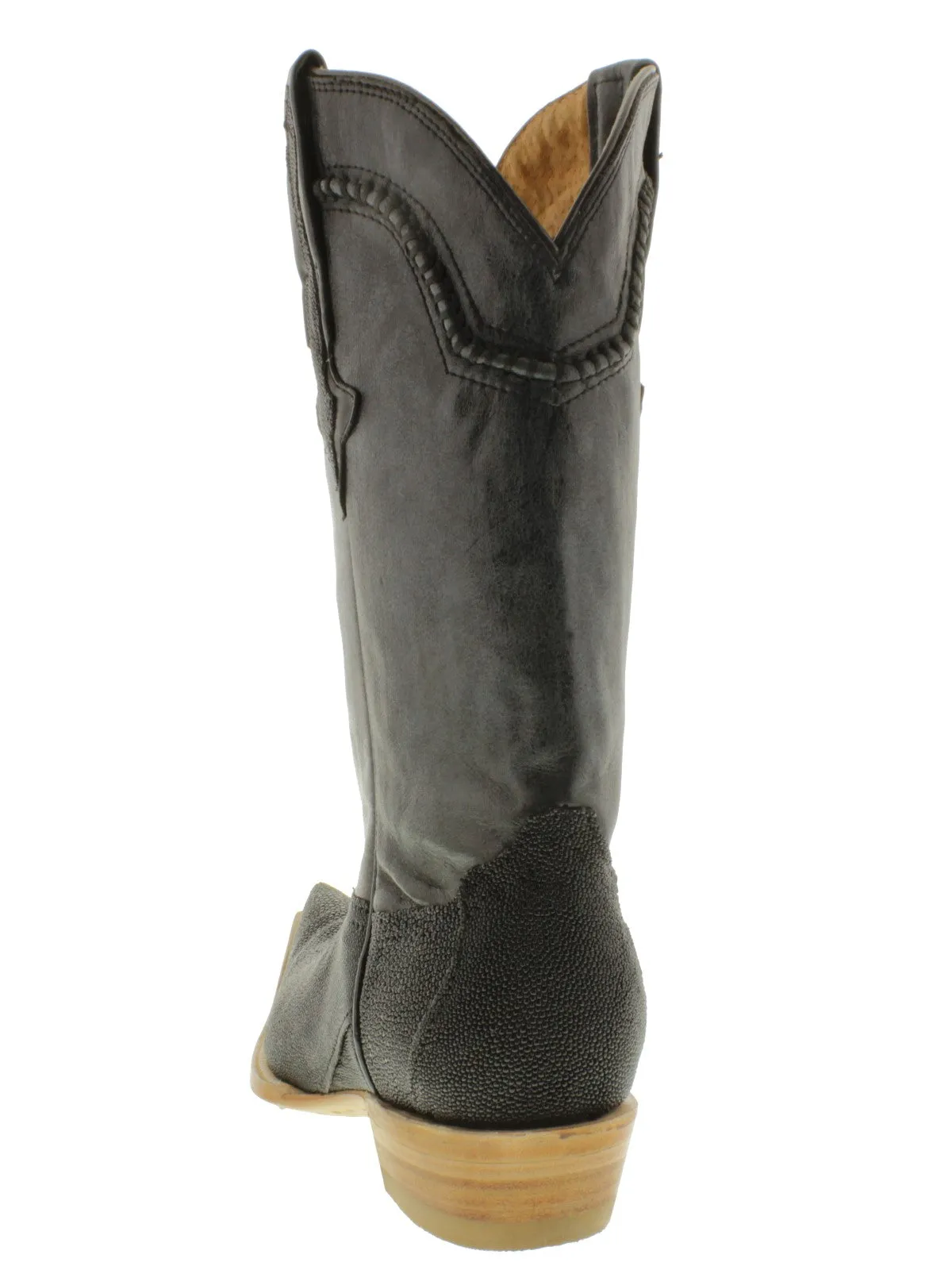 Men's Black Genuine Stingray Single Stone Leather Cowboy Boots 3X Toe