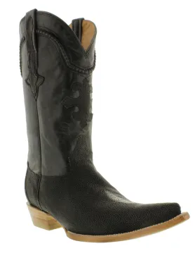 Men's Black Genuine Stingray Single Stone Leather Cowboy Boots 3X Toe