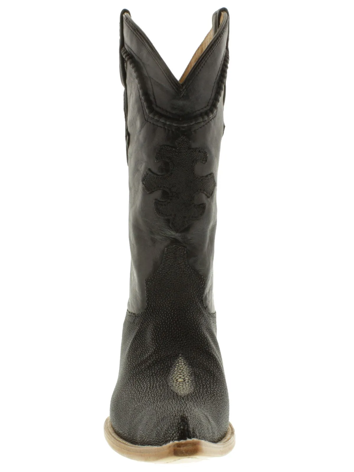 Men's Black Genuine Stingray Single Stone Leather Cowboy Boots 3X Toe