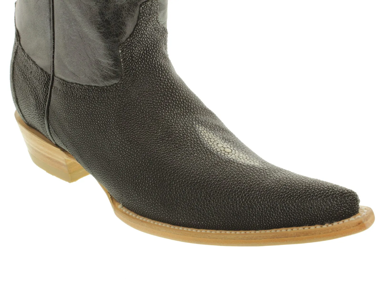 Men's Black Genuine Stingray Single Stone Leather Cowboy Boots 3X Toe