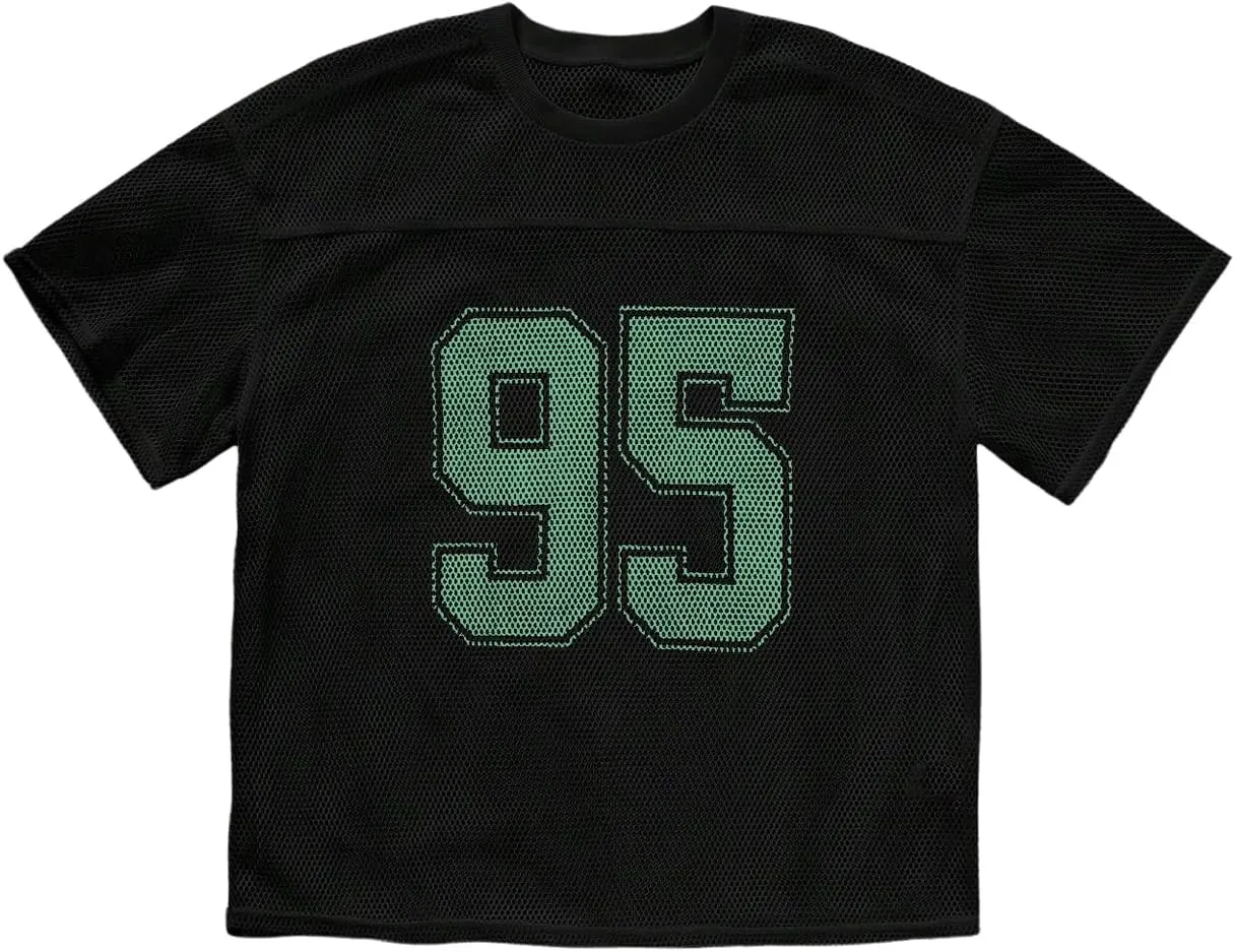 Men's Number Print Jersey Shirt Crew Neck Short Sleeve Mesh Tee Tops Casual Football Jersey Shirts