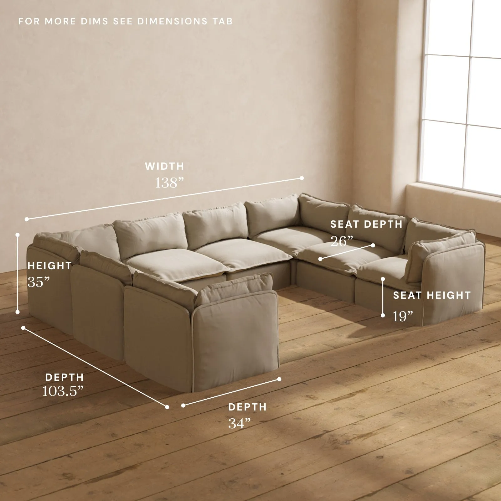 Modular Performance 8-Seater U-Sectional in Dune | Relaxed Blend