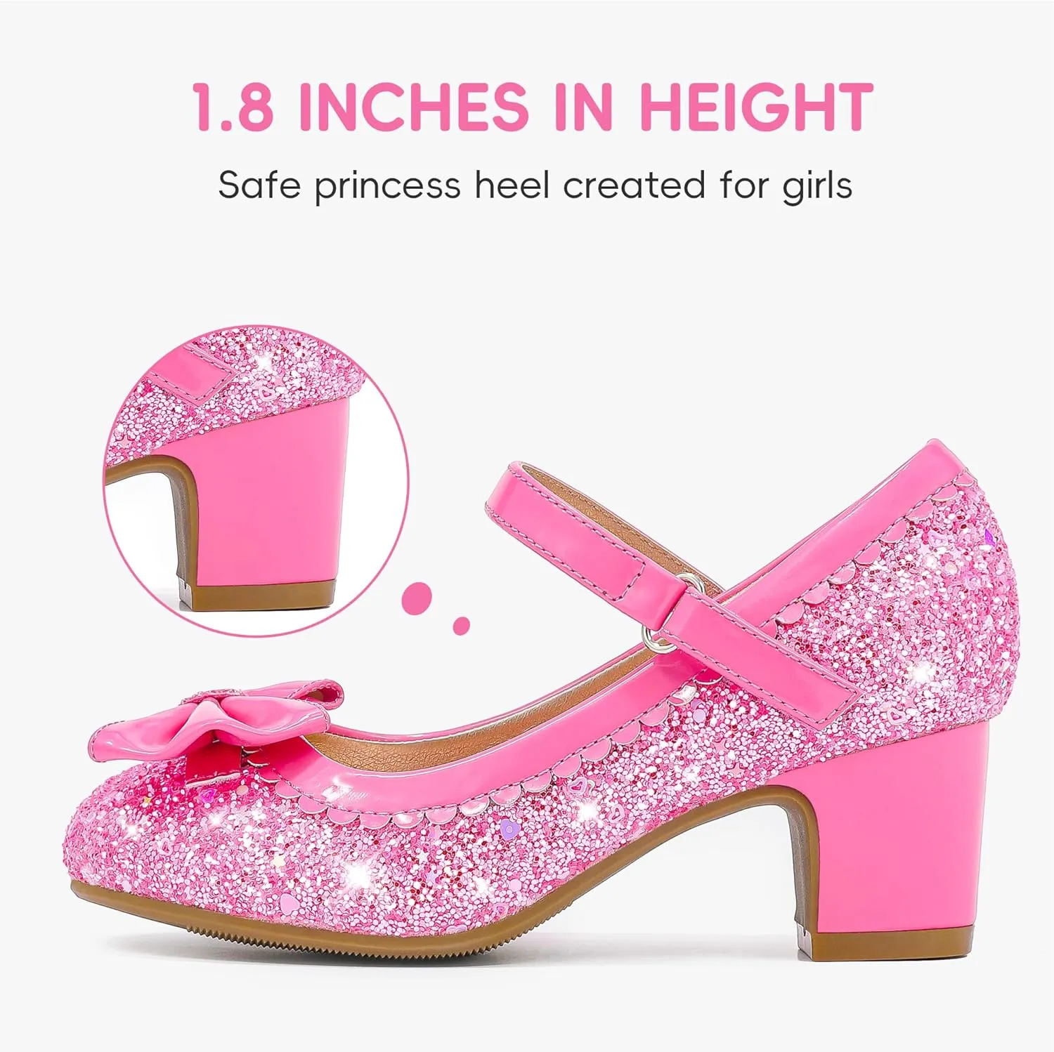 Princess Shoes High Heel Toddler Girls Dress Shoes Cute Bowknot Sparkle Mary Jane Flower Girls Wedding Birthday Party Prom for Little Big Kids