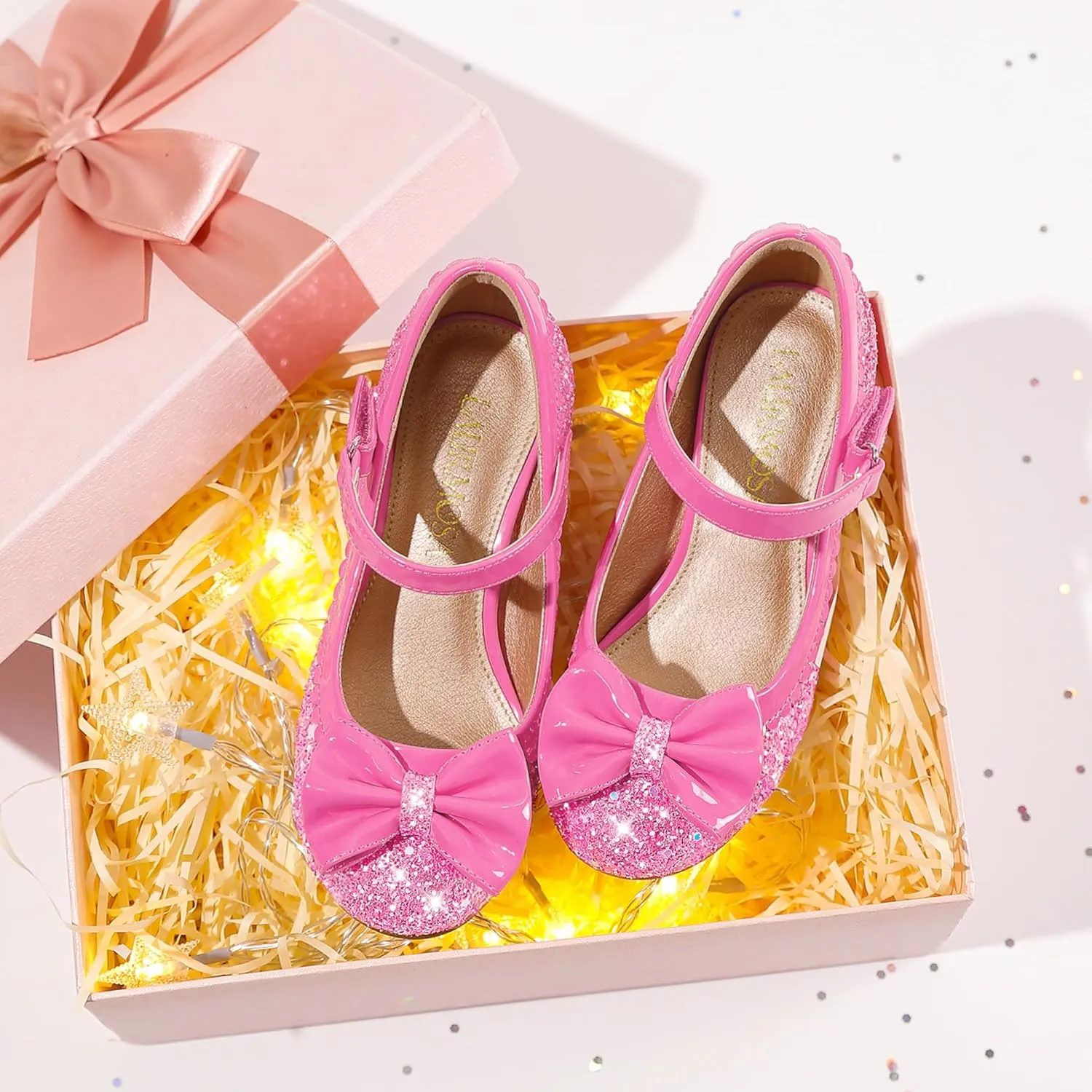 Princess Shoes High Heel Toddler Girls Dress Shoes Cute Bowknot Sparkle Mary Jane Flower Girls Wedding Birthday Party Prom for Little Big Kids