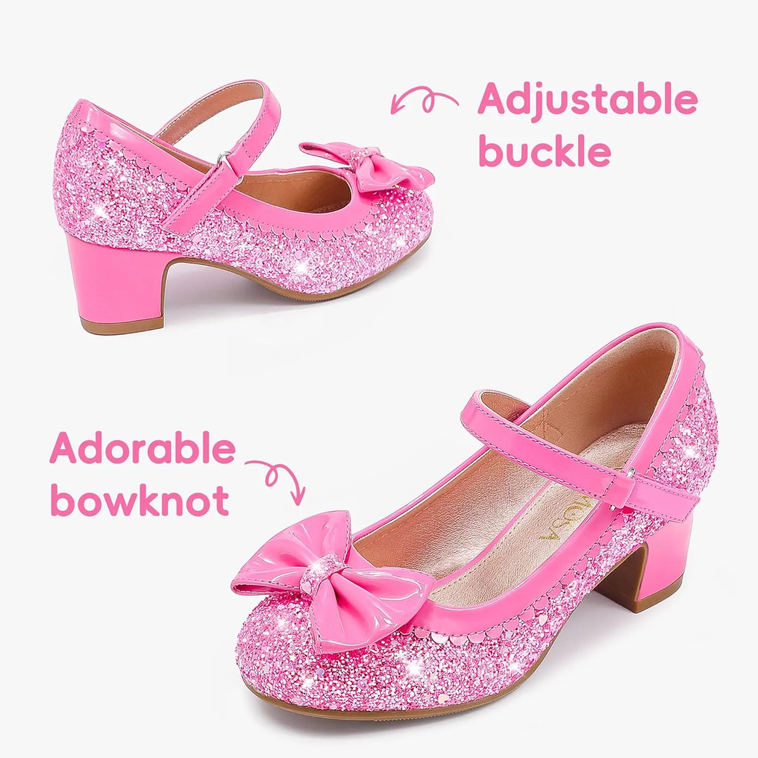 Princess Shoes High Heel Toddler Girls Dress Shoes Cute Bowknot Sparkle Mary Jane Flower Girls Wedding Birthday Party Prom for Little Big Kids