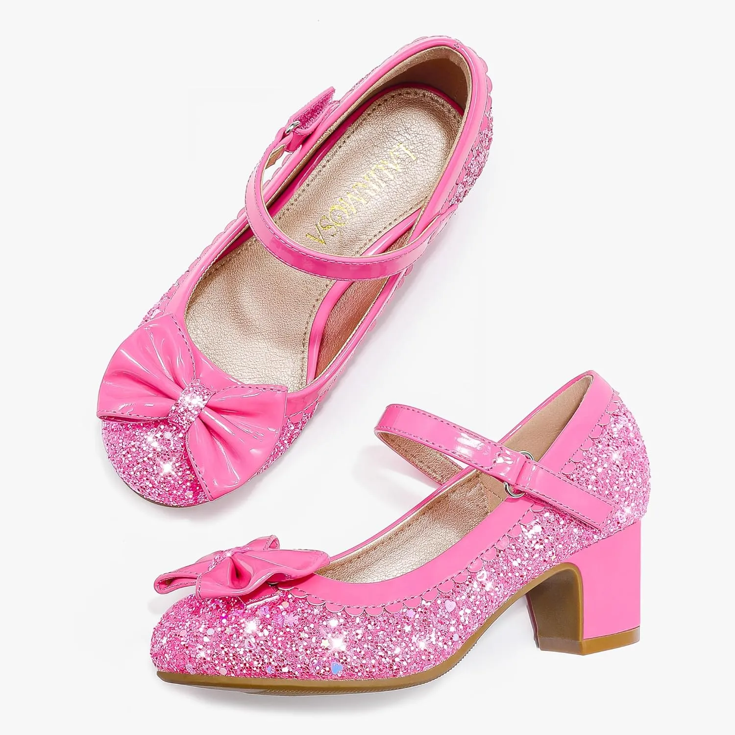Princess Shoes High Heel Toddler Girls Dress Shoes Cute Bowknot Sparkle Mary Jane Flower Girls Wedding Birthday Party Prom for Little Big Kids