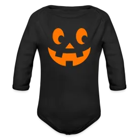 Pumpkin Face Organic Long Sleeve Halloween Baby Onesie