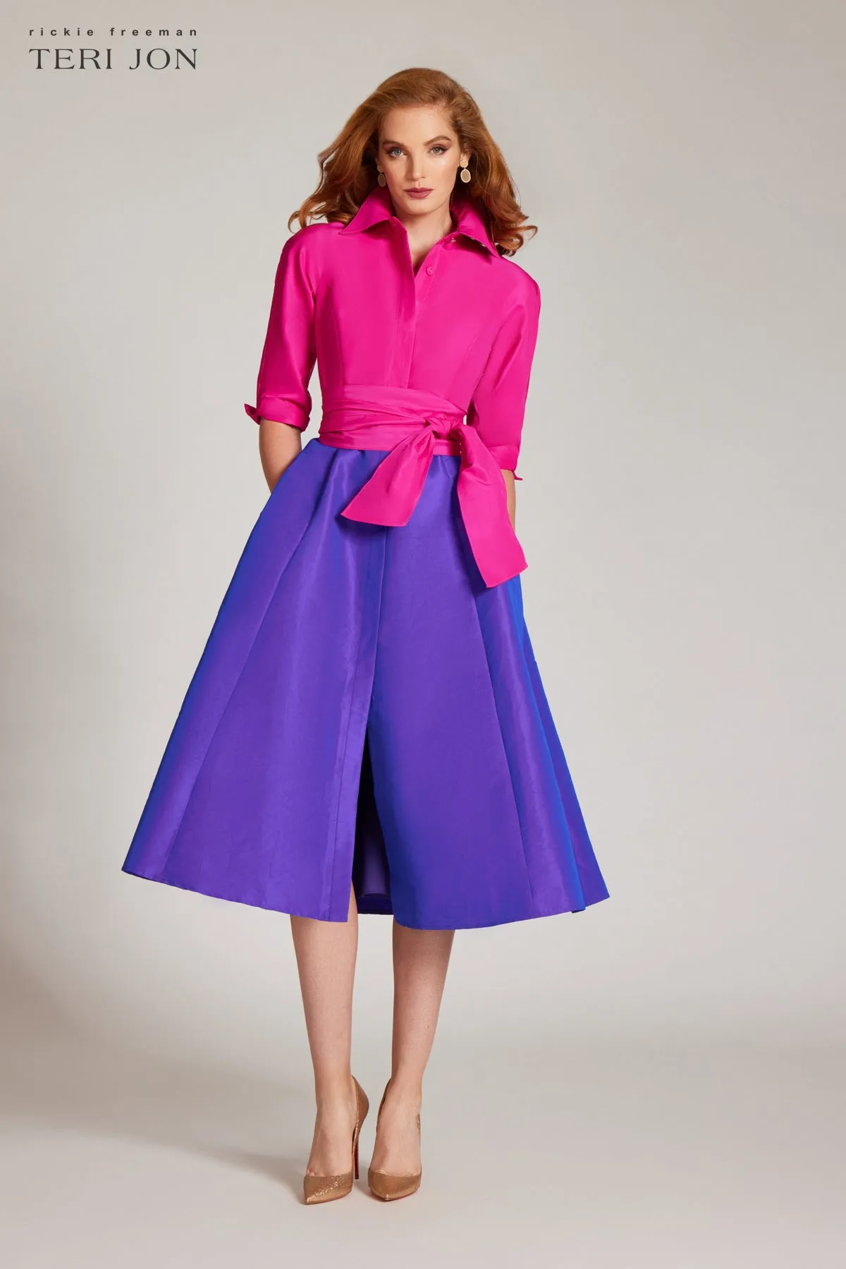 Two Tone Taffeta Shirt Dress