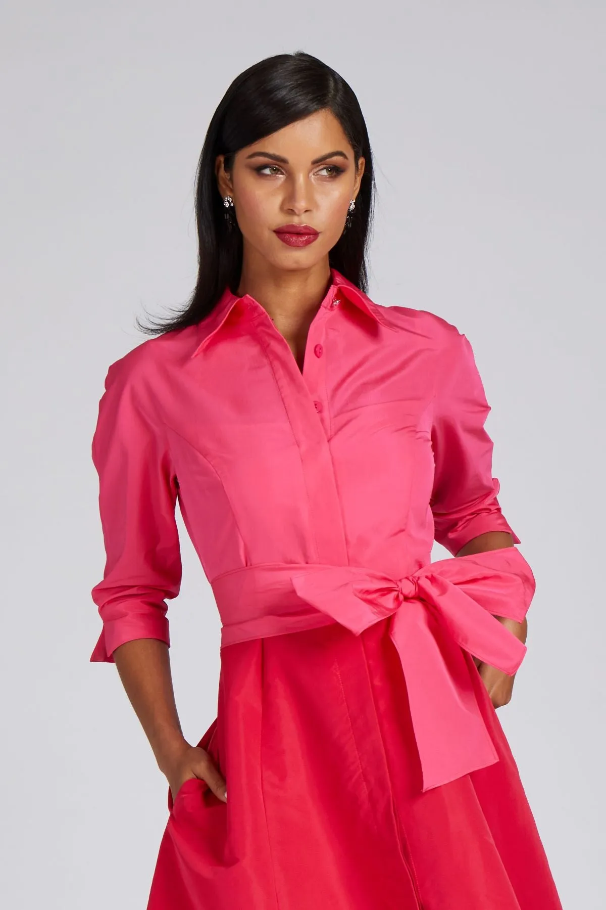 Two Tone Taffeta Shirt Dress