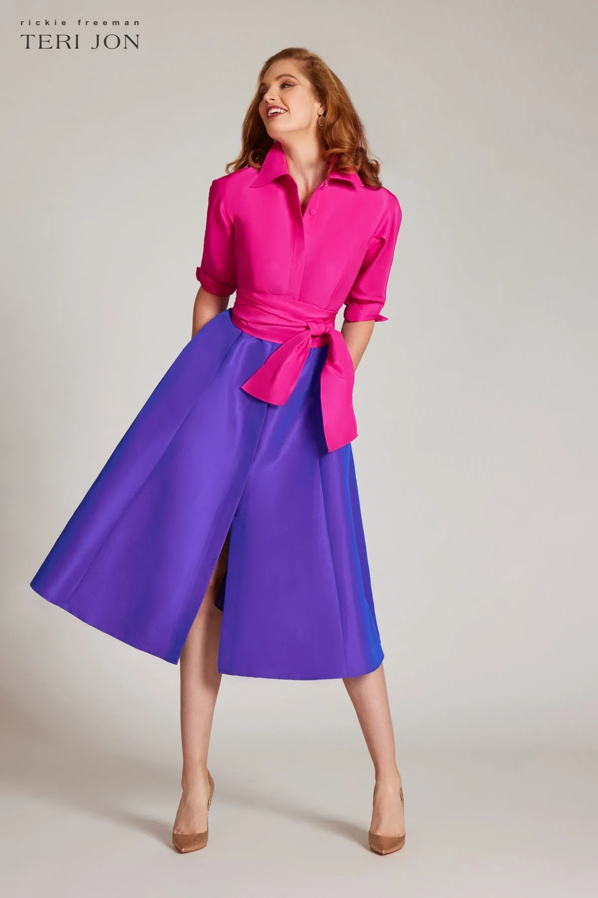 Two Tone Taffeta Shirt Dress