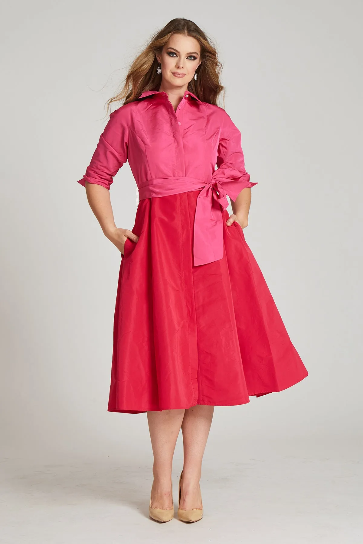Two Tone Taffeta Shirt Dress