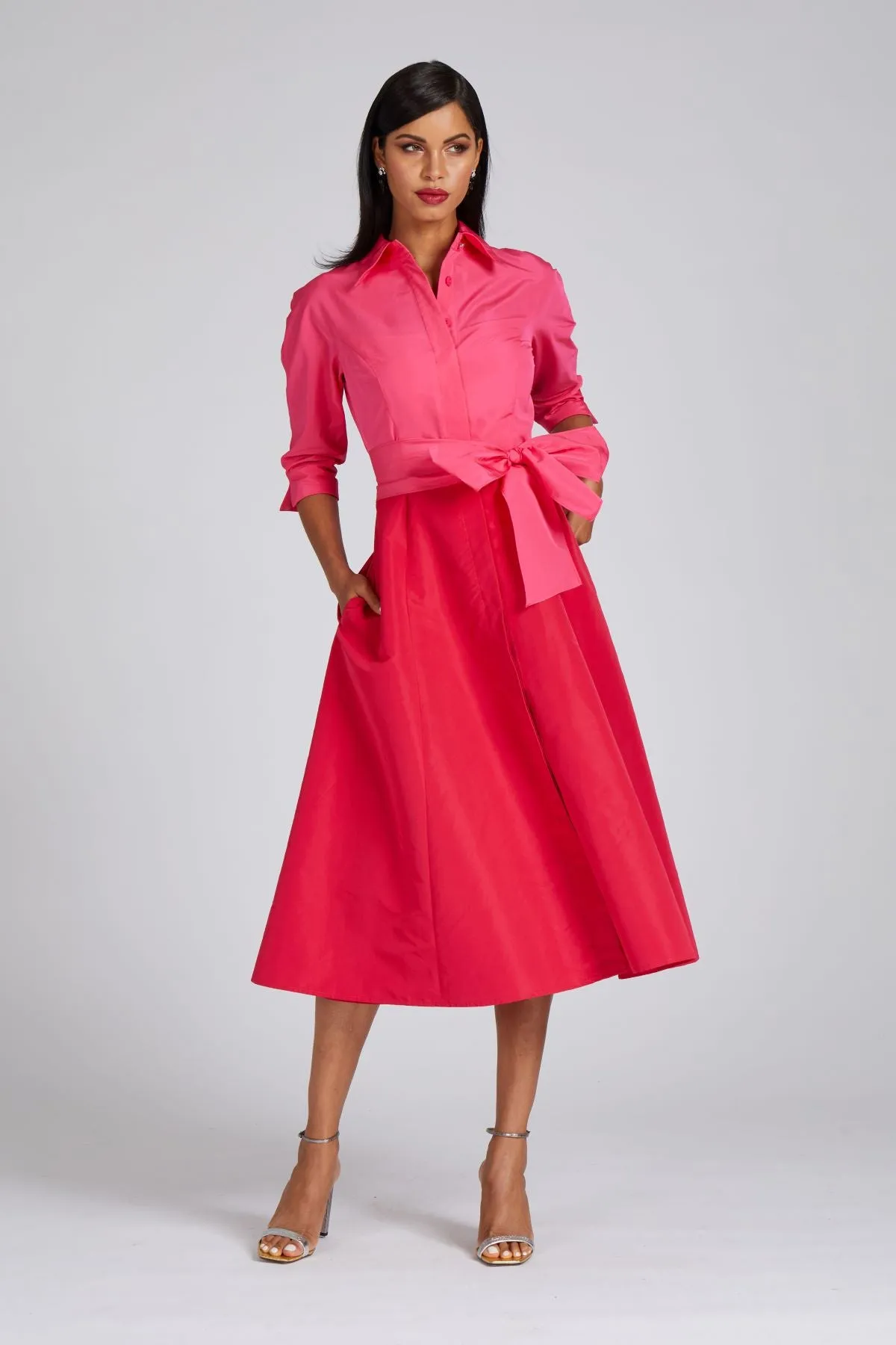 Two Tone Taffeta Shirt Dress